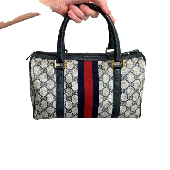 Gucci vintage blue canvas and leather Boston bag BEAUTIFUL